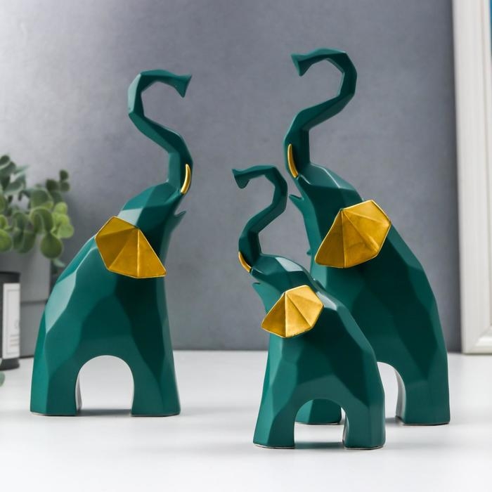 Сувенир полистоун 3D Сувенир полистоун 3D "Зелёные слоны" набор 3 шт 13,5х4,5х7,5 см 20х5,5х9,5 см 21х5,5х10 см