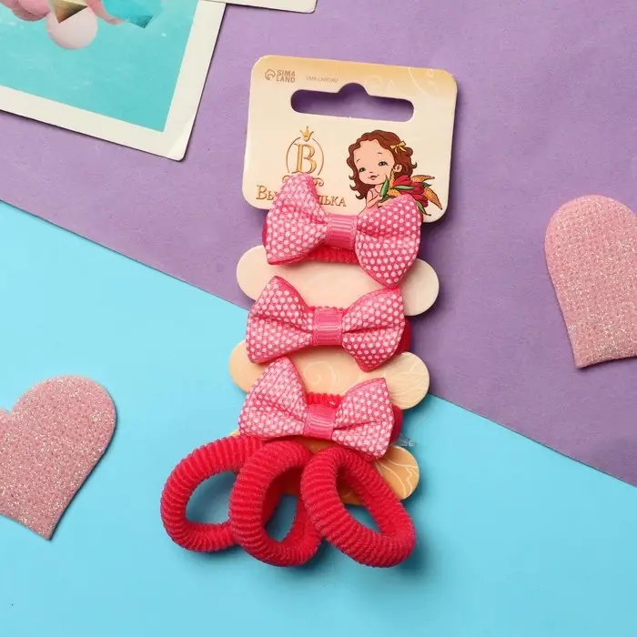 Резинка для волос  Резинка для волос "Глория" (набор 6 шт) сеточка, тёмно-розовый