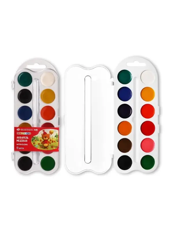 Акварель медовая &laquo;ЗХК. Цветик&raquo;, 12 цветов, в пластиковой коробке, без кисти