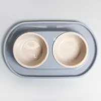 Миска двойная для животных &laquo;Мур-мяу&raquo;, 300 мл, на подставке, пластик, серая