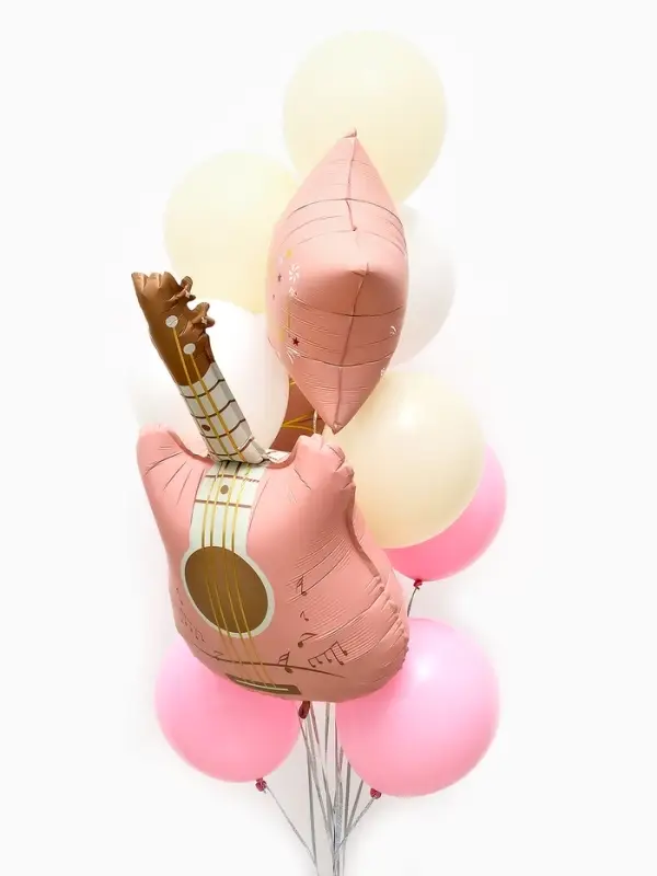 Воздушные шары "Розовая гитара" фольга, латекс, набор 12 штук