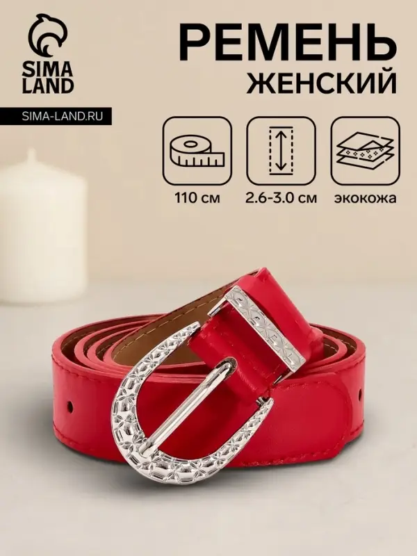 Ремень женский &laquo;Кэлли&raquo;, 110&times;3 см, пряжка металл, серебристая, красный
