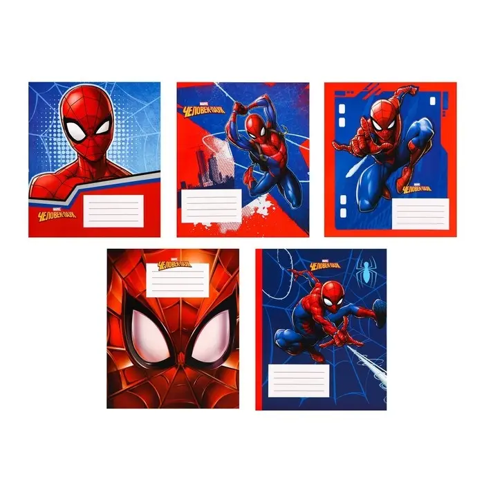 Тетрадь в клетку 12 листов, 5 видов МИКС, обложка мелованный картон, &laquo;Человек-паук&raquo;