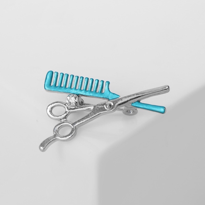 Брошь «Парикмахер», цвет голубой в серебре Брошь «Парикмахер», цвет голубой в серебре