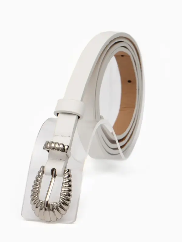 Ремень жен, 02-01-02-01, 1,5*0,3*110 см, без винта, пряжка серебро, 1 прокол, белый