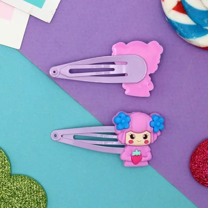 Невидимка для волос "Абель" (набор 2 шт) девчонка с бантиками, 5 см, сиреневый