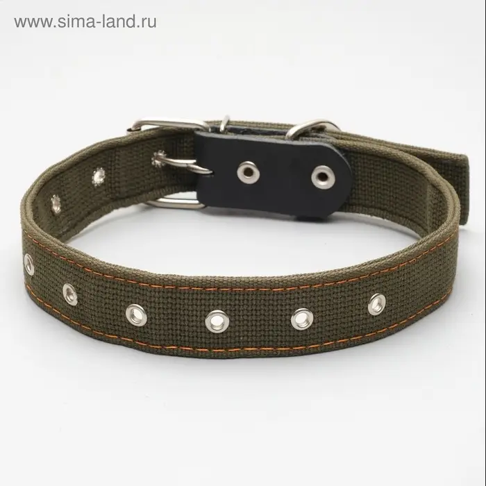 Ошейник брезентовый двухслойный, безразмерный, 72&times;3.5 см, ОШ 45-60 см, хаки