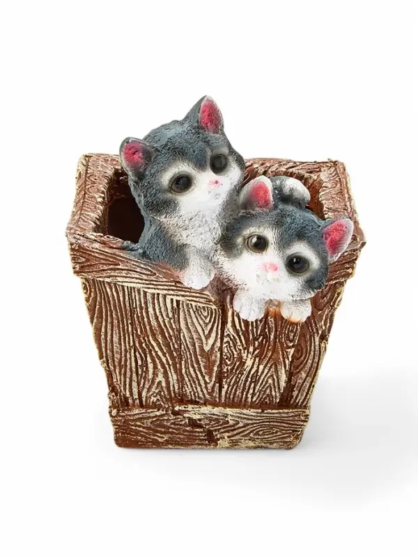 Декоративное кашпо для цветов &laquo;Ящик с котятами&raquo;, 1.3 л, 16&times;18&times;20 см, полистоун