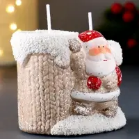 Подсвечник со свечами &laquo;Дед Мороз в бежевом кафтане&raquo;, на 2 свечи, керамика, 7.5&times;5.5&times;6.5 см, МИКС