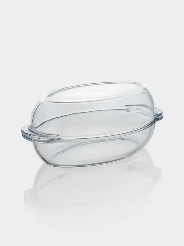 Утятница Paşabah&ccedil;e Borcam, 2 л, с крышкой-формой, жаропрочное стекло, прозрачная