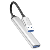 Адаптер Hoco HB26, 4 в 1, USB - USB3.0/USB2.0*3, длина кабеля 13 см, серебристый