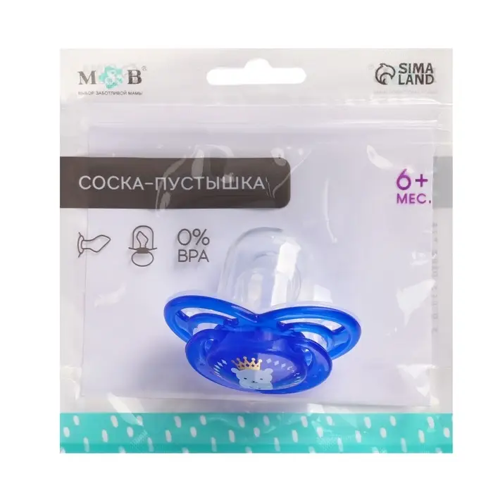 Соска- пустышка ортодонтическая M&B &laquo;Мишка&raquo; с колпачком, от 6 мес., голубой
