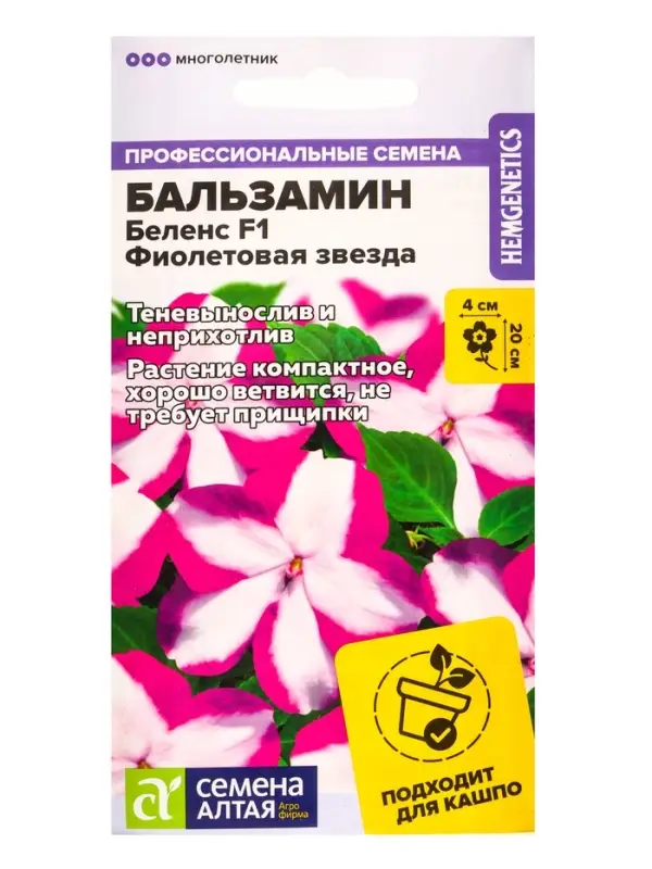 Семена цветов Бальзамин Беленс &laquo;Фиолетовая звезда&raquo;, 4 шт., &laquo;Семена Алтая&raquo;