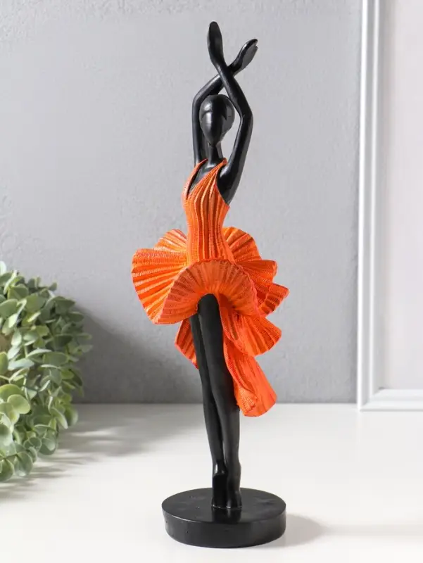 Сувенир полистоун "Девушка в ярко-оранжевом платье - фламенко" чёрный 12х10,3х39 см