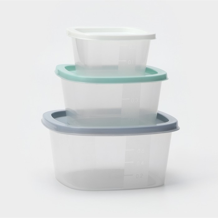 Набор контейнеров квадратных BioFresh, 3 шт: 0,23 л, 0,5 л, 0,9 л, цвет прозрачный, крышка МИКС