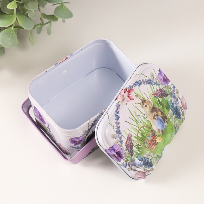 Шкатулка металл с ручкой Шкатулка металл с ручкой "Кролик с цыплёнком" 10,5х7,8х6,4 см