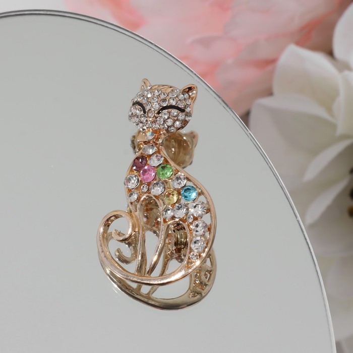 Брошь «Кошка» грациозная, цветная в золоте Брошь «Кошка» грациозная, цветная в золоте