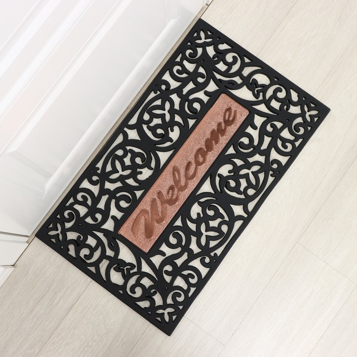 Коврик придверный узорный Доляна «Welcome. Вензель», 45×75 см, цвет чёрный Коврик придверный узорный Доляна «Welcome. Вензель», 45×75 см, цвет чёрный