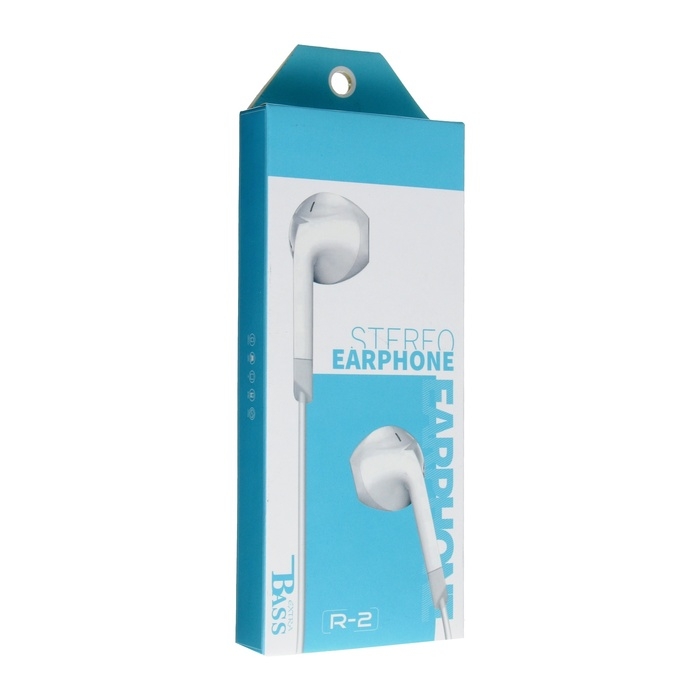 Наушники R-2, проводные, вкладыши, микрофон, 1 м, Jack 3.5 мм, белые Наушники R-2, проводные, вкладыши, микрофон, 1 м, Jack 3.5 мм, белые