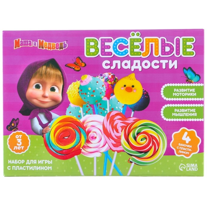 Игровой набор для лепки «Весёлые сладости», Маша и Медведь, 4 баночки с пластилином Игровой набор для лепки «Весёлые сладости», Маша и Медведь, 4 баночки с пластилином