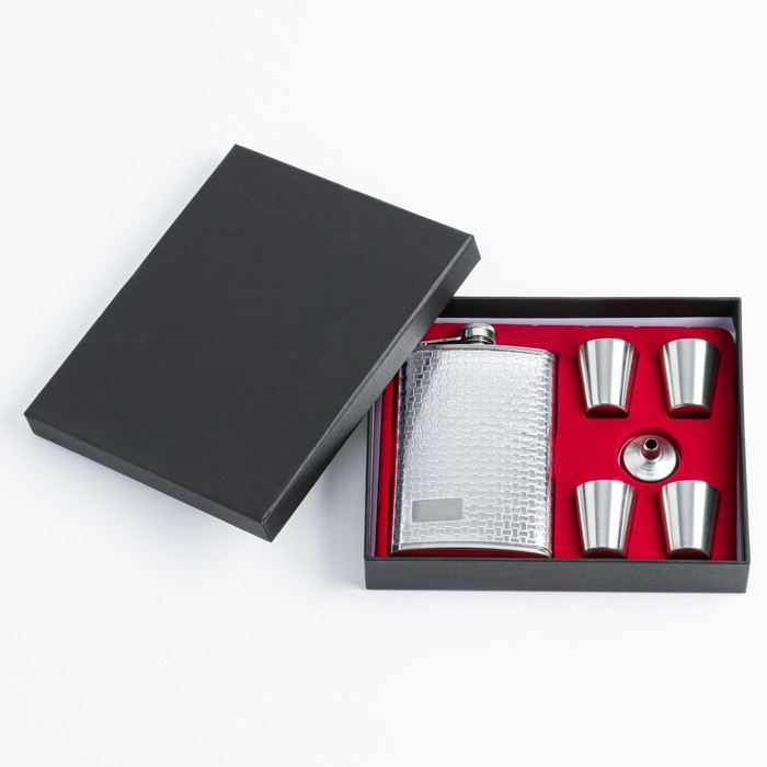 Подарочный набор 6 в 1 Подарочный набор 6 в 1 "Клетка": фляжка 270 мл + 4 рюмки, воронка