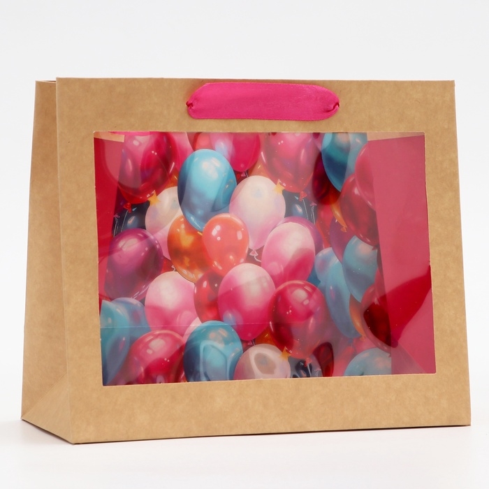 Пакет с PVC окном,  Пакет с PVC окном, "Праздничные шары", 24 х 11 х 20 см