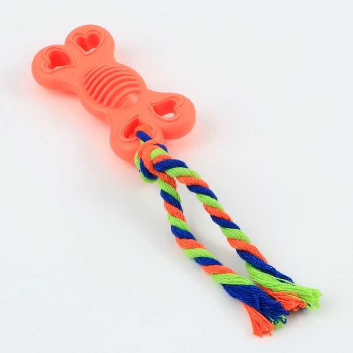 Игрушка жевательная с канатом Игрушка жевательная с канатом "Косточка на привязи", 9,5 см, розовая