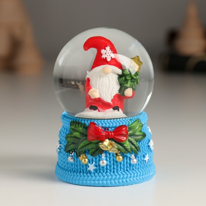 Сувенир полистоун водяной шар "Гномик с бантом и колокольчиками" МИКС 4,6х4,6х6,7 см