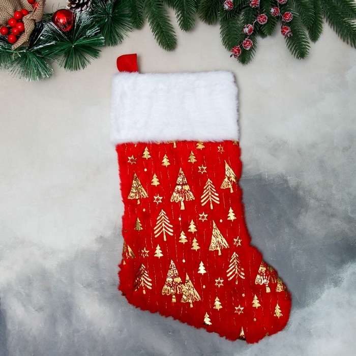 Носок для подарков Носок для подарков "Орнамент лес" 44х26 см, красный