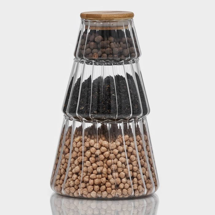 Банки стеклянные для хранения сыпучих продуктов BellaTenero «Эко», 3 предмета, 14×22,5 см, с бамбуковой крышкой