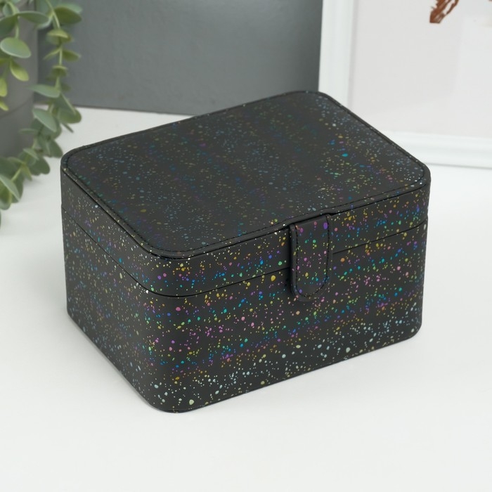 Шкатулка кожзам для украшений Шкатулка кожзам для украшений "Ночное небо" голография чёрная 14х18х10,5 см