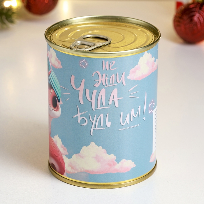 Набор в консервной банке Набор в консервной банке "Не жди чуда, будь им!" мыло + мочалка