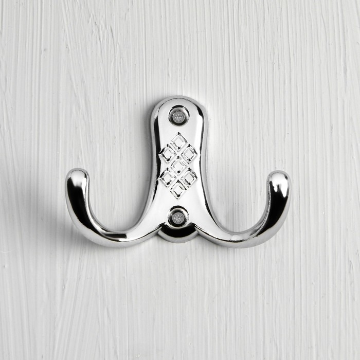 Крючок мебельный ТУНДРА TKD024, двухрожковый, хром Крючок мебельный ТУНДРА TKD024, двухрожковый, хром