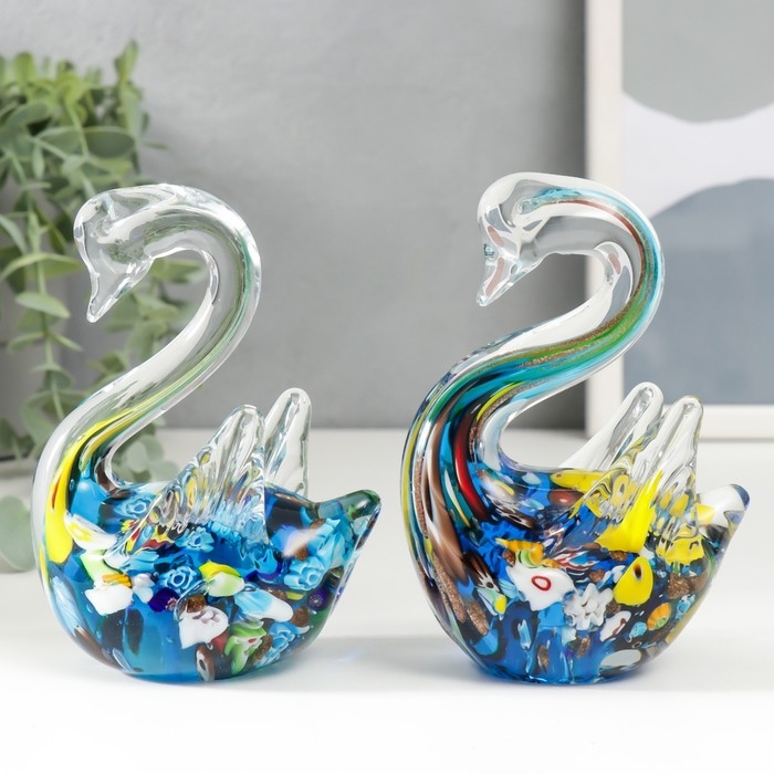Сувенир стекло Сувенир стекло "Лебеди калейдоскоп" под муранское стекло набор 2 шт 11,5х8 см