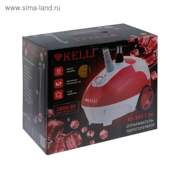 Отпариватель KELLI KL-303, напольный, 2800 Вт, 2000 мл, 30 г/мин, шнур 1.5 м, красный