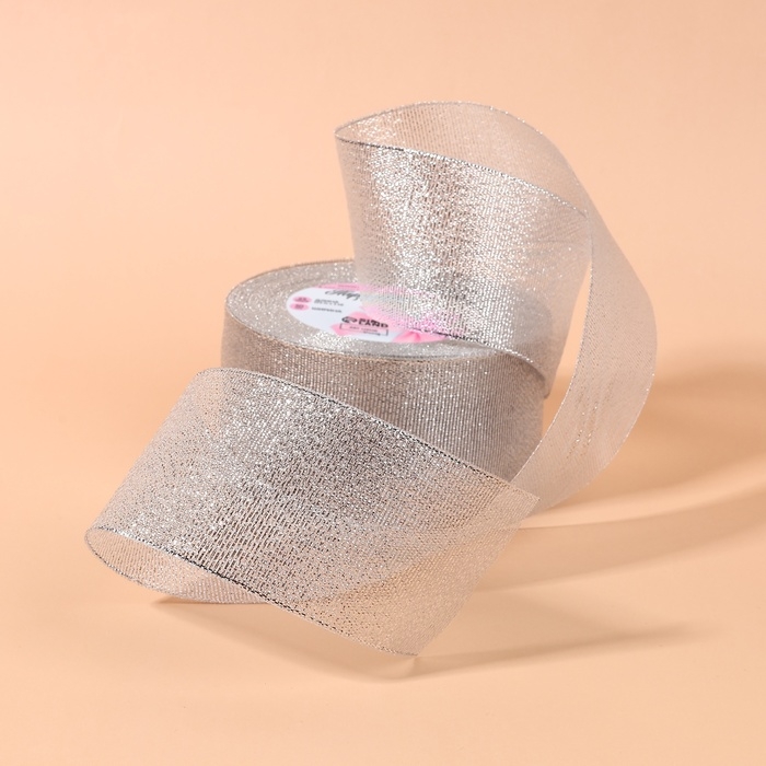 Лента парчовая, 50 мм, 23 ± 1 м, цвет серебряный Лента парчовая, 50 мм, 23 ± 1 м, цвет серебряный