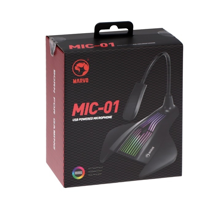 Микрофон MARVO MIC-01, на подставке, USB, для стриминга, подсветка, чёрный Микрофон MARVO MIC-01, на подставке, USB, для стриминга, подсветка, чёрный