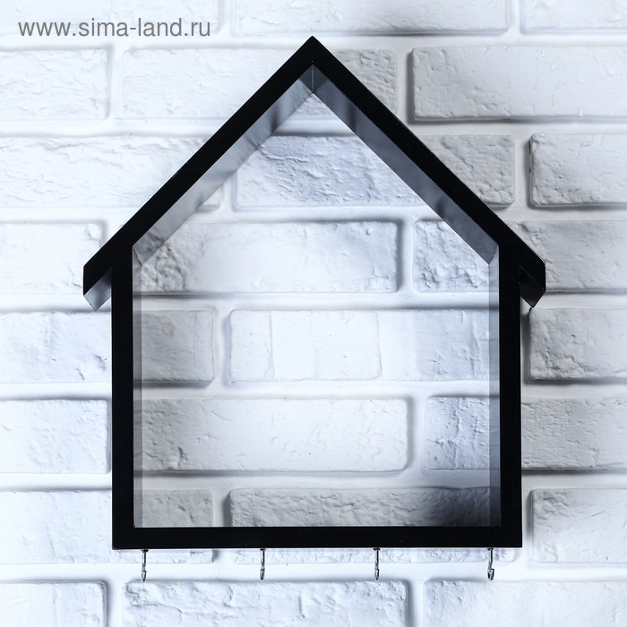 Ключница-полка Домик большая, 4 крючка, черная 36*33*10 Ключница-полка Домик большая, 4 крючка, черная 36*33*10