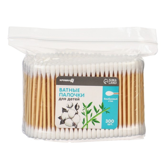 Ватные палочки. пакет 300 шт., наконечник - классика, хлопок/бамбук(стик) Ватные палочки. пакет 300 шт., наконечник - классика, хлопок/бамбук(стик)