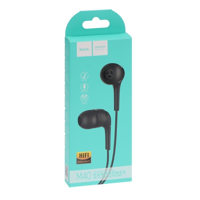 Наушники Hoco M40, проводные, вакуумные, микрофон, Jack 3.5 мм, 1.2 м, черные Наушники Hoco M40, проводные, вакуумные, микрофон, Jack 3.5 мм, 1.2 м, черные