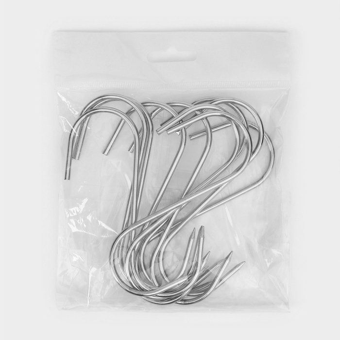 Крючки для мяса из нержавеющей стали, 12х3,5 см, упаковка 10 шт Крючки для мяса из нержавеющей стали, 12х3,5 см, упаковка 10 шт