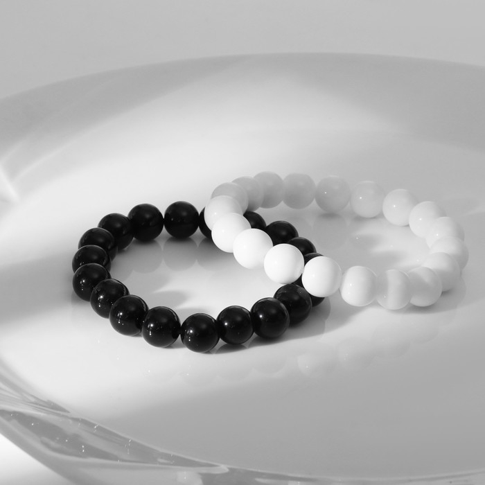 Набор браслетов шар №10 «Агат чёрный и агат белый» Набор браслетов шар №10 «Агат чёрный и агат белый»