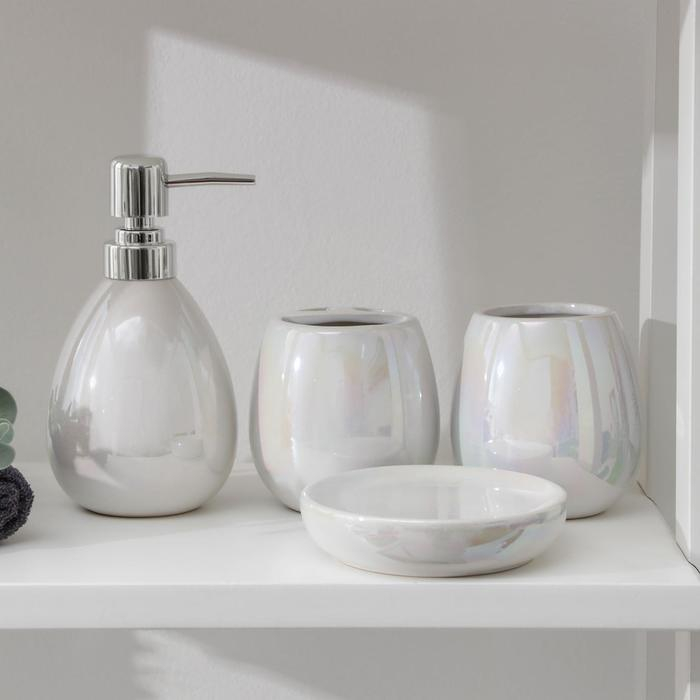 Набор аксессуаров для ванной комнаты Pearl, 4 предмета (мыльница, дозатор для мыла 400 мл, 2 стакана), цвет серый Набор аксессуаров для ванной комнаты Pearl, 4 предмета (мыльница, дозатор для мыла 400 мл, 2 стакана), цвет серый