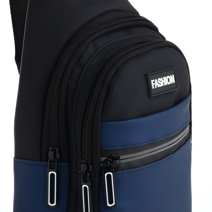 Сумка-слинг из текстиля, 3 наружных кармана, цвет синий Сумка-слинг из текстиля, 3 наружных кармана, цвет синий