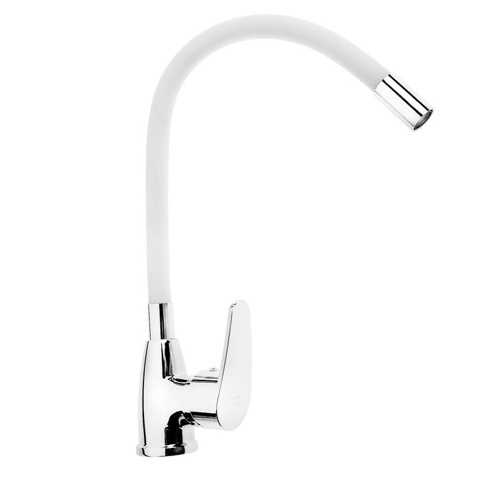 Смеситель для кухни ROEGEN RC014W, однорычажный, гибкий излив, цинк, белый, хром Смеситель для кухни ROEGEN RC014W, однорычажный, гибкий излив, цинк, белый, хром