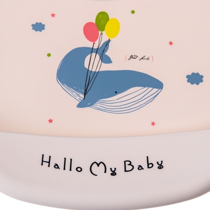 Нагрудник силиконовый, на кнопках, с карманом «Кит», цвет серый/белый Нагрудник силиконовый, на кнопках, с карманом «Кит», цвет серый/белый