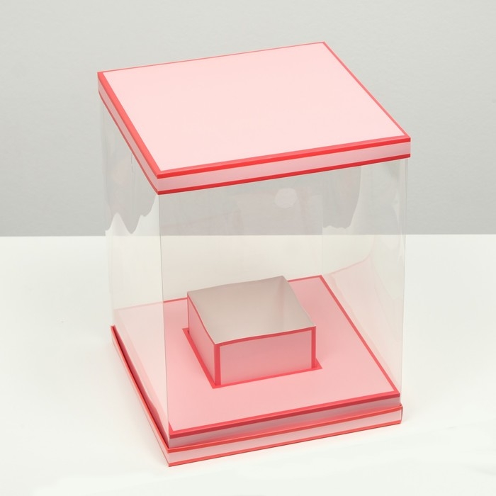 Коробка для цветов с вазой и PVC окнами складная, насыщенно-розовый, 23 х 30 х 23 см Коробка для цветов с вазой и PVC окнами складная, насыщенно-розовый, 23 х 30 х 23 см