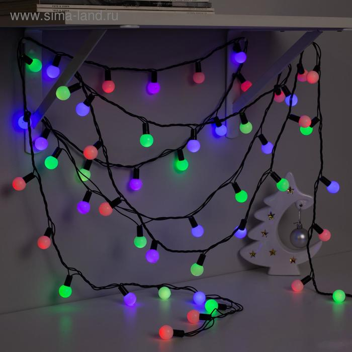Гирлянда «Нить» 10 м с насадками «Шарики 2.5 см», IP44, тёмная нить, 100 LED, свечение мульти (RG/RB), мигание, 220 В Гирлянда «Нить» 10 м с насадками «Шарики 2.5 см», IP44, тёмная нить, 100 LED, свечение мульти (RG/RB), мигание, 220 В