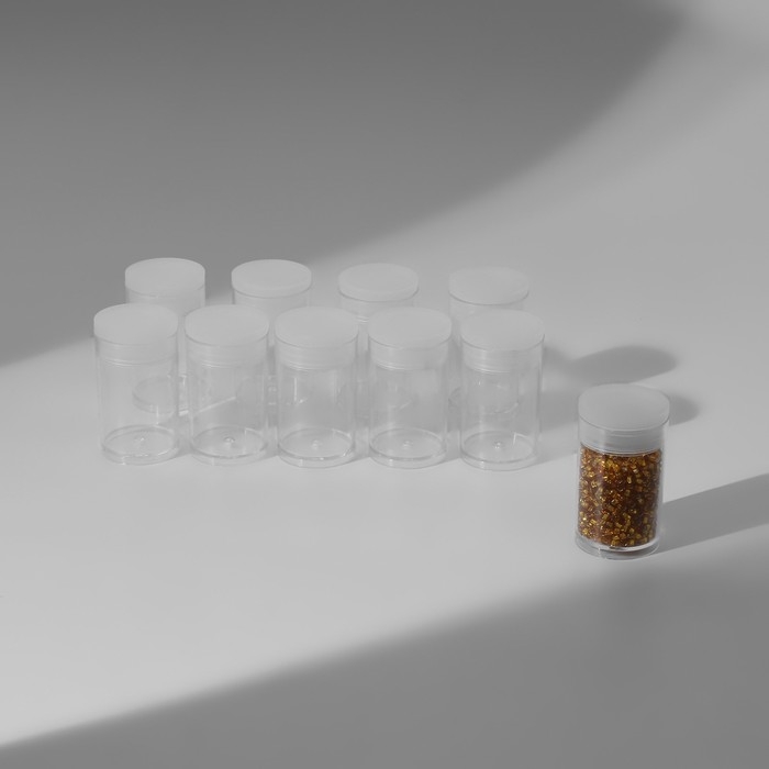 Набор баночек для хранения мелочей, d = 2,1 × 3,6 см, 10 шт, в контейнере, 11,5 × 9 × 2,7 см Набор баночек для хранения мелочей, d = 2,1 × 3,6 см, 10 шт, в контейнере, 11,5 × 9 × 2,7 см