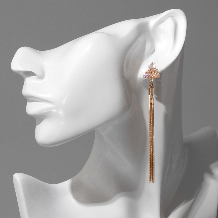 Серьги висячие со стразами «Одиссея» треугольник, цвет белый в золоте